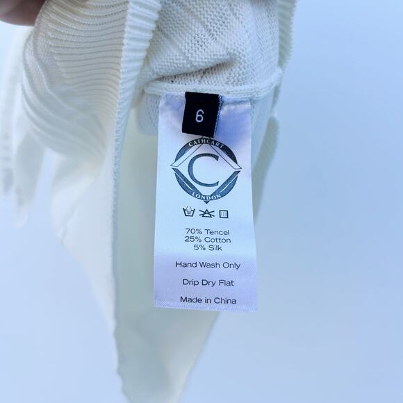 Cathcart London Sailor Top Blouse Ribbed Bow Tie Neck 6 White Cotton Silk - Picture 7 of 8